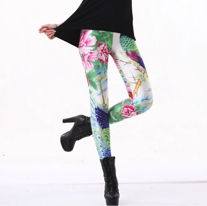 

New Style Europe And America Star Digital Printing Peony Peacock Leggings Galaxy Leggings
