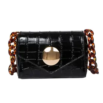 

Stone Handbag Fashion Women Phone Bag Chain bags for women 2019 PU bolsa feminina Black 10.8