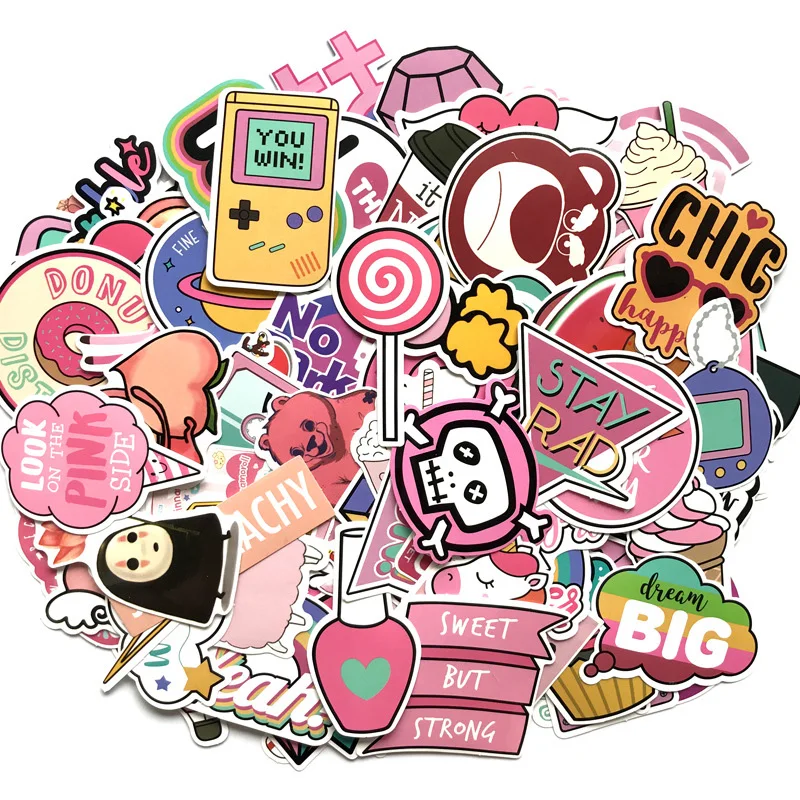 

110PCS PVC Waterproof Girls Kawaii Pink Fun Sticker Toys Luggage Stickers for Moto Car & Suitcase Cool Fashion Laptop Stickers
