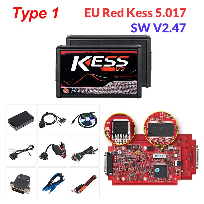 Красный KESS V2.47 V5.017 без жетонов ЭБУ чип Тюнинг мастер ЭКЮ программист KESS V2 менеджер Тюнинг Комплект для автомобиля/грузовика - Цвет: Kess V5.017