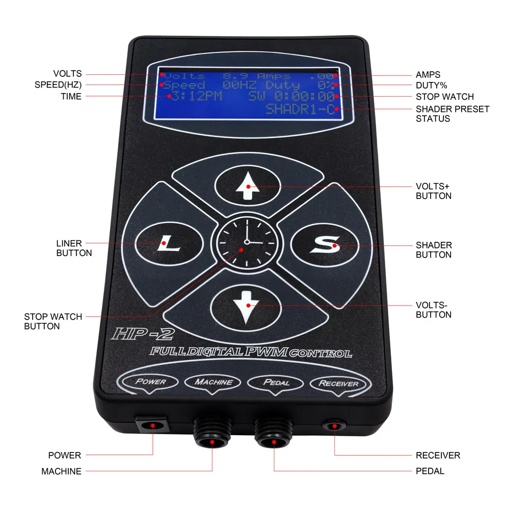 Профессиональный источник питания для татуировок hp-2, цифровой двойной ЖК-дисплей для тату-машин, пистолет, источник питания, набор инструментов