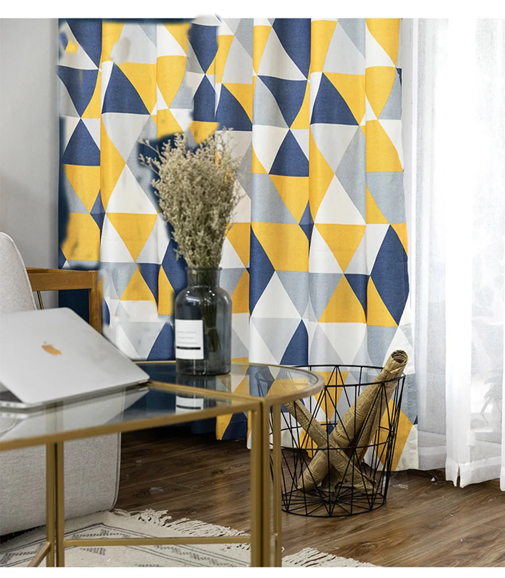 Colorful Yellow Triangles Printed Theme Blackout Curtains for Bedroom Nordic Modern Cotton Linen Window Living room Drapes #25