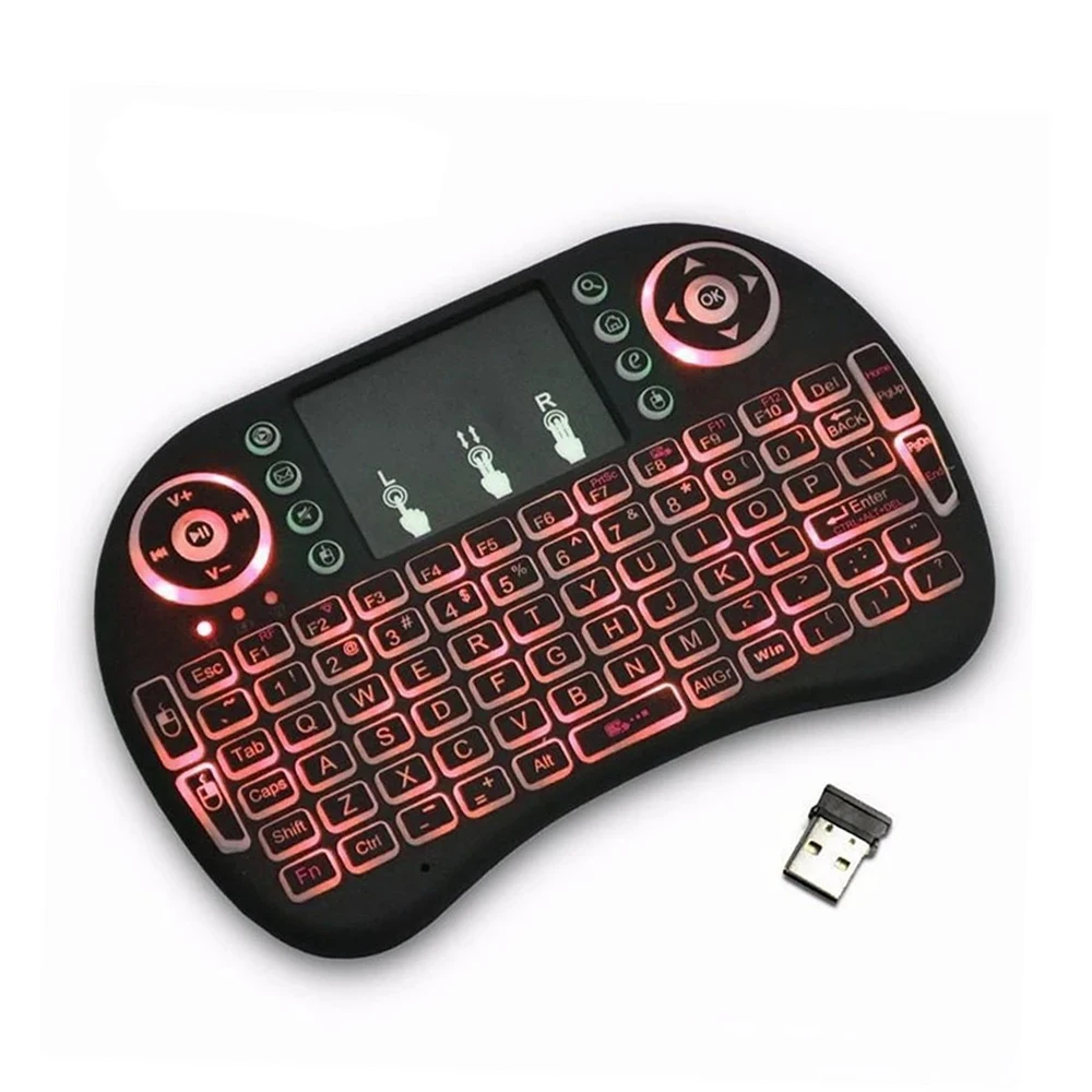 I8 Мини клавиатура 2,4 ГГц Беспроводная клавиатура Air mouse Touchpad для Android tv BOX Мини ПК подсветка с русской английской клавиатурой