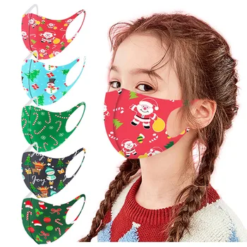 

Child 5PCS Washable Face Mask Fashion Christmas Print Face Fabric Facial Mask Reusable Washable Mouth Bandanas Kids Mask#YL5