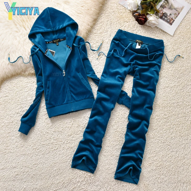 Yiciya Tracksuit Hoodies Velvet Zipper Sweatshirt And Pants Winter ...