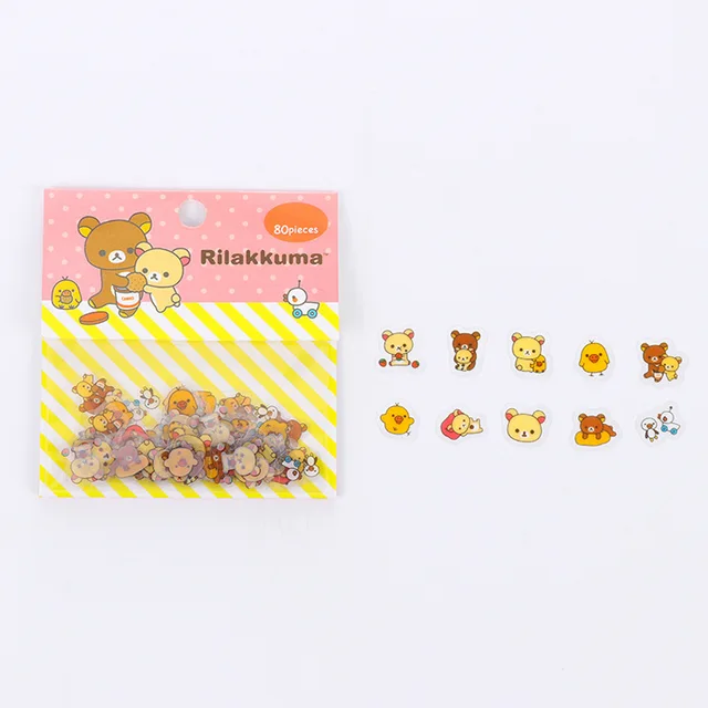 80 pcs/bag Japanese Stationery Stickers Cute Cat Sticky Paper Kawaii PVC Diary Bear sticker For Decoration Diary Scrapbooking 6
