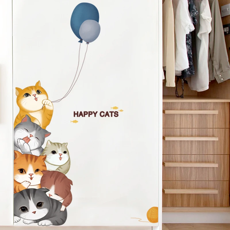 [Shijuekongjian] настенные наклейки для кошек DIY Мультяшные с животными детской комнаты