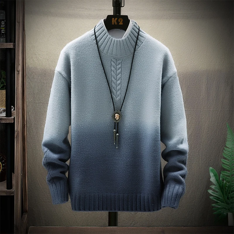 Winter Stand Collar Sweater Men Warm Fashion Tie Dyed Contrast Color Casual Knit Sweaters Loose Long Sleeve Pullover Men Sweter Winter Stand Collar Sweater Men Warm Fashion Tie Dyed Contrast Color Casual Knit Sweaters Loose Long Sleeve Pullover Men Sweter