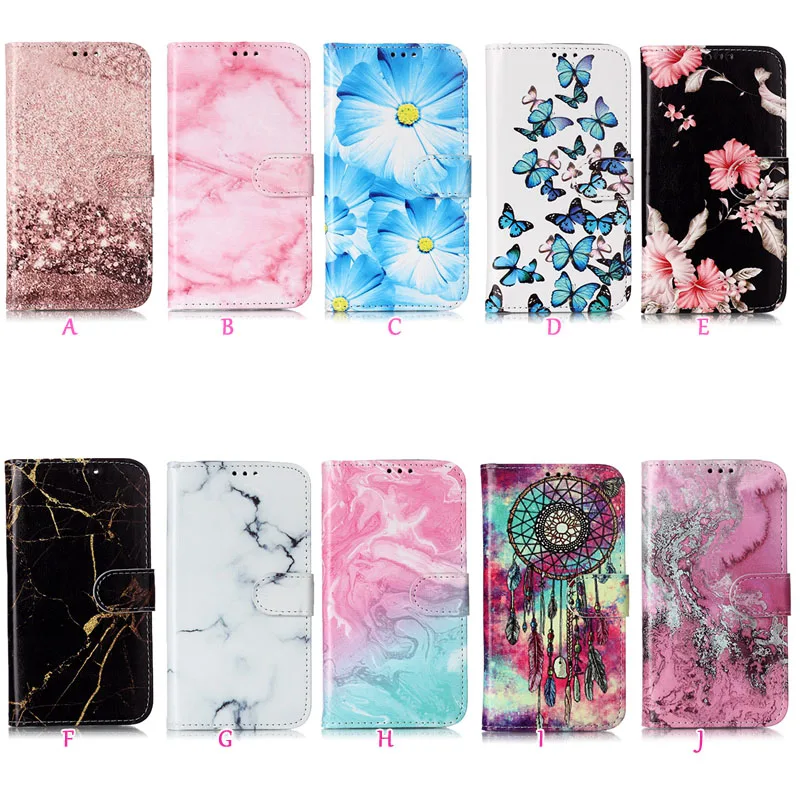 Кожаный чехол-кошелек для Iphone 11 5,8 6,1 6,5 дюймов для samsung Note 10 Pro Роскошный Шикарный цветок мраморный рок бабочка 60 шт