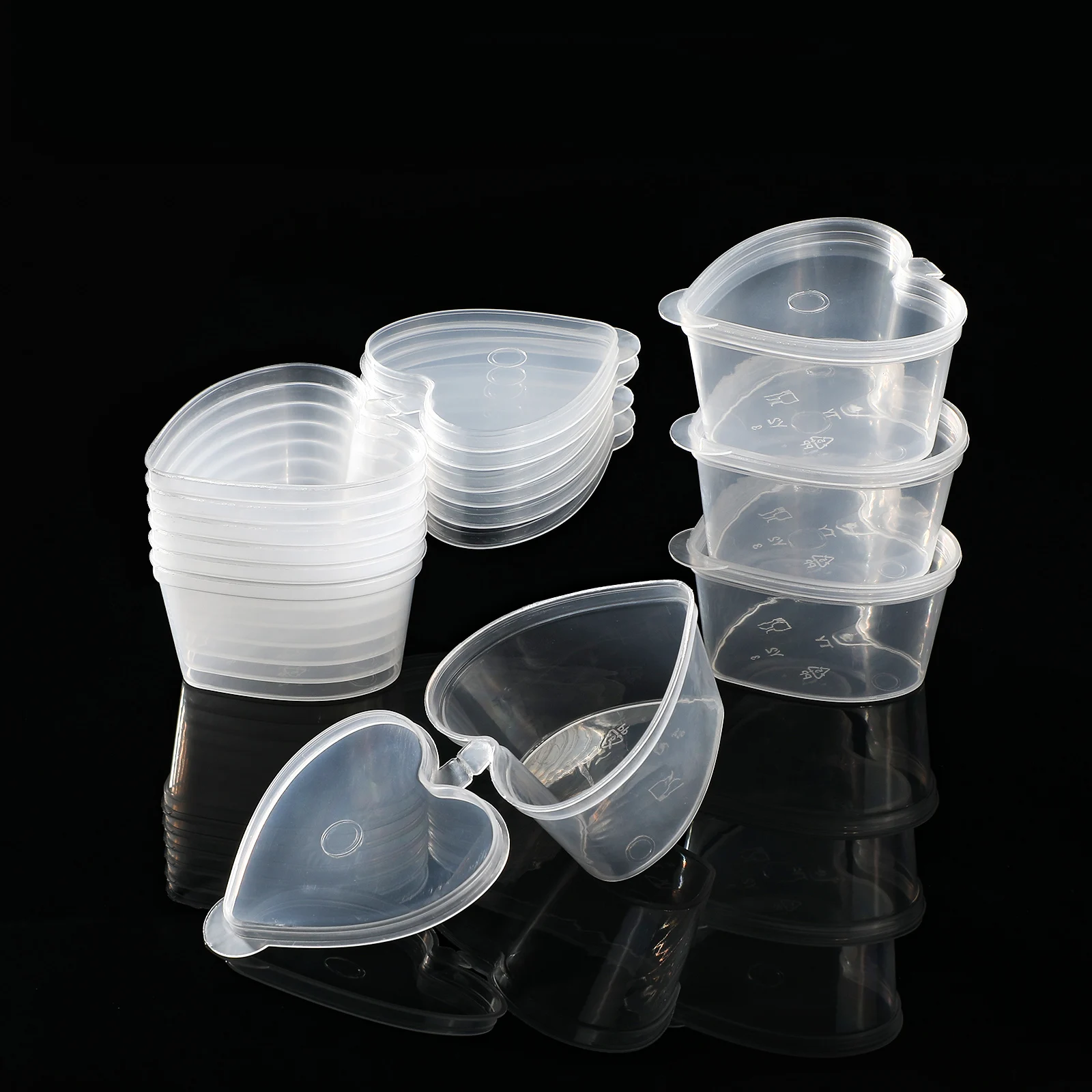 20Pcs Heart Shape Sauce Cup Food Box With Lids Disposable Plastic Storage Container Pigment Paint Box For Kitchen Organizer Home