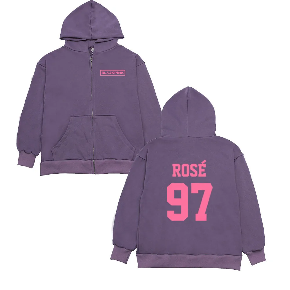 ROSE Черный Розовый harajuku толстовки Толстовка K-POP одежда Толстовка толстовки женские хлопковые повседневные буквы на молнии Корейская версия Мужчины - Цвет: ROSE