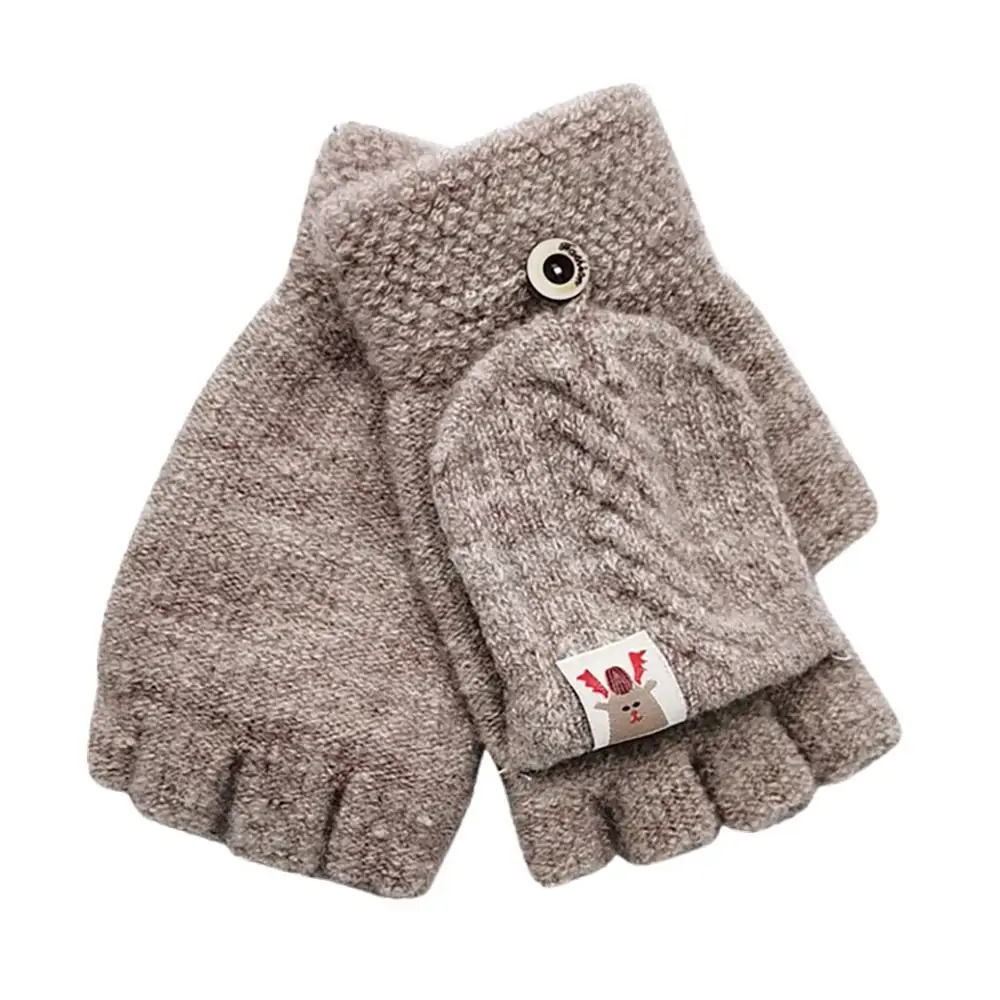 Детские перчатки с героями мультфильмов; зимние теплые вязаные перчатки с откидной крышкой без пальцев; перчатки для детей; перчатки для мальчиков и девочек;# 3F - Цвет: Кофе