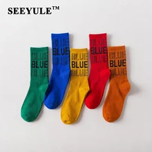 SEEYULE, высокие женские носки Kawaii, носки для пары, модные забавные носки до лодыжки, хлопковые носки с вышивкой, яркие цвета