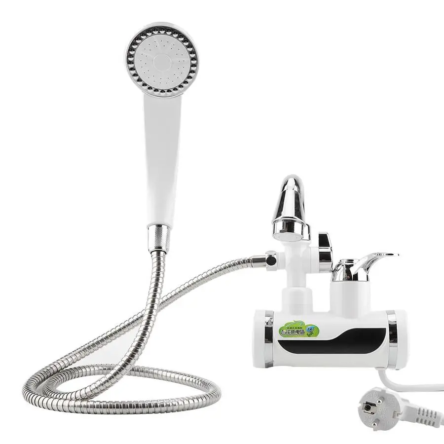 

Electric Water Heated Tap Temperature Display Instantaneous Water Heater Faucet Bathroom Tankless Flow Heater With Shower Head