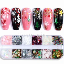 1 коробка Рождественские голографические Блестки для ногтей наклейки для дизайна ногтей Аксессуары для маникюра Набор для акриловых ногтей