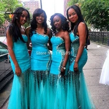 

2020 Blue Mermaid Bridesmaid Dresses One Shoulder Sheer Strap Vestido De Festa Long Special Occasion Dress to Party Custom Made