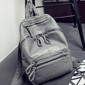 

2020 new European and American British backpack casual school bag female bag tide washed soft leather big backpack