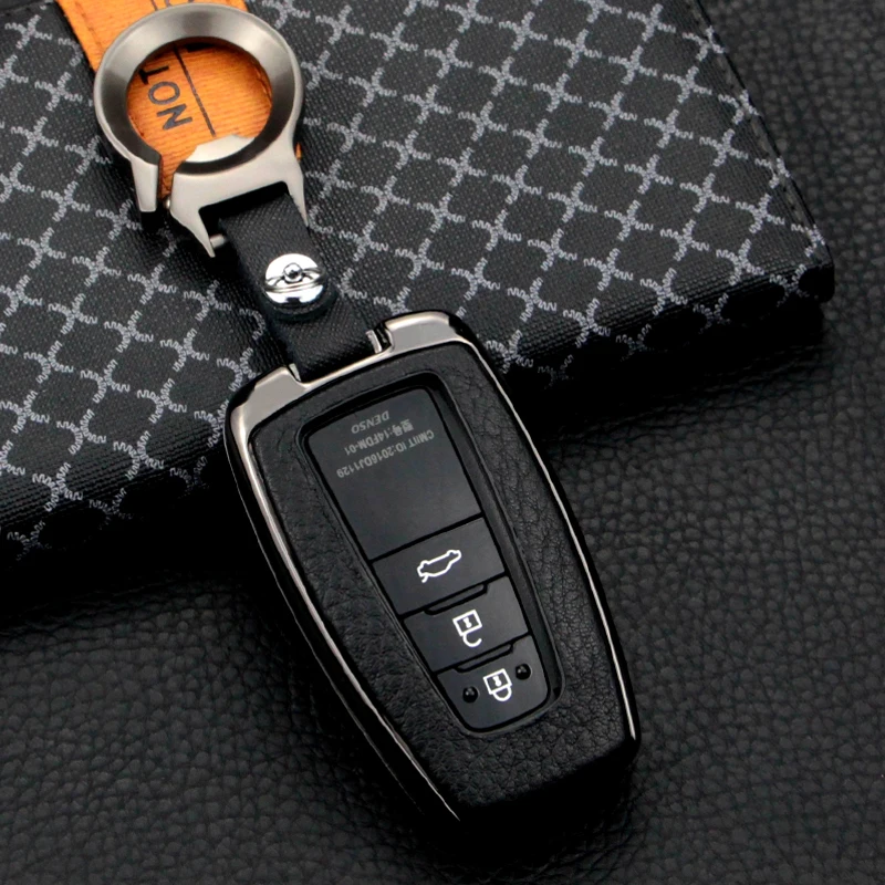 

2019 Leather Alloy Metal Car Key Holder Case Cover For Toyota CHR C-HR Prado Camry Avalon Prius Corolla RAV4 2/3/4 Button New 5.