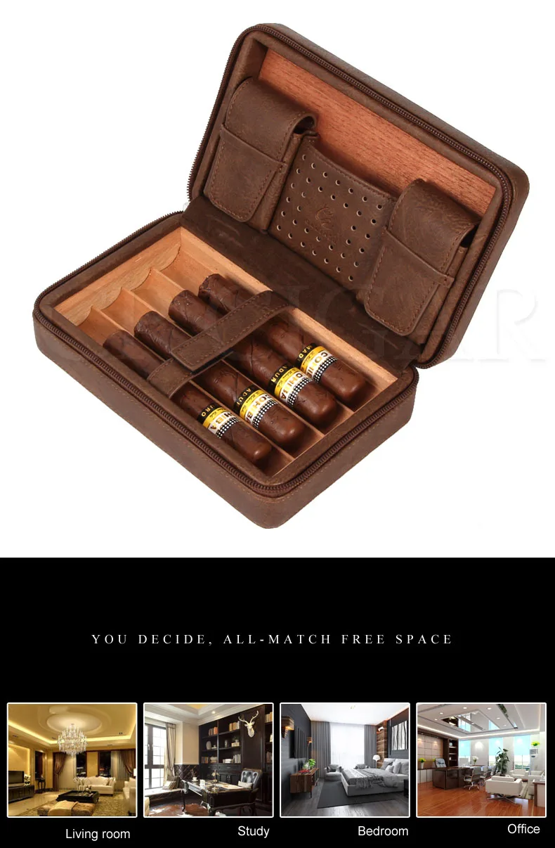 GALINER кожаный чехол для сигар для путешествий Humidor роскошный кедровый Деревянный чехол для 4 сигары Cohiba W/увлажнитель для сигар