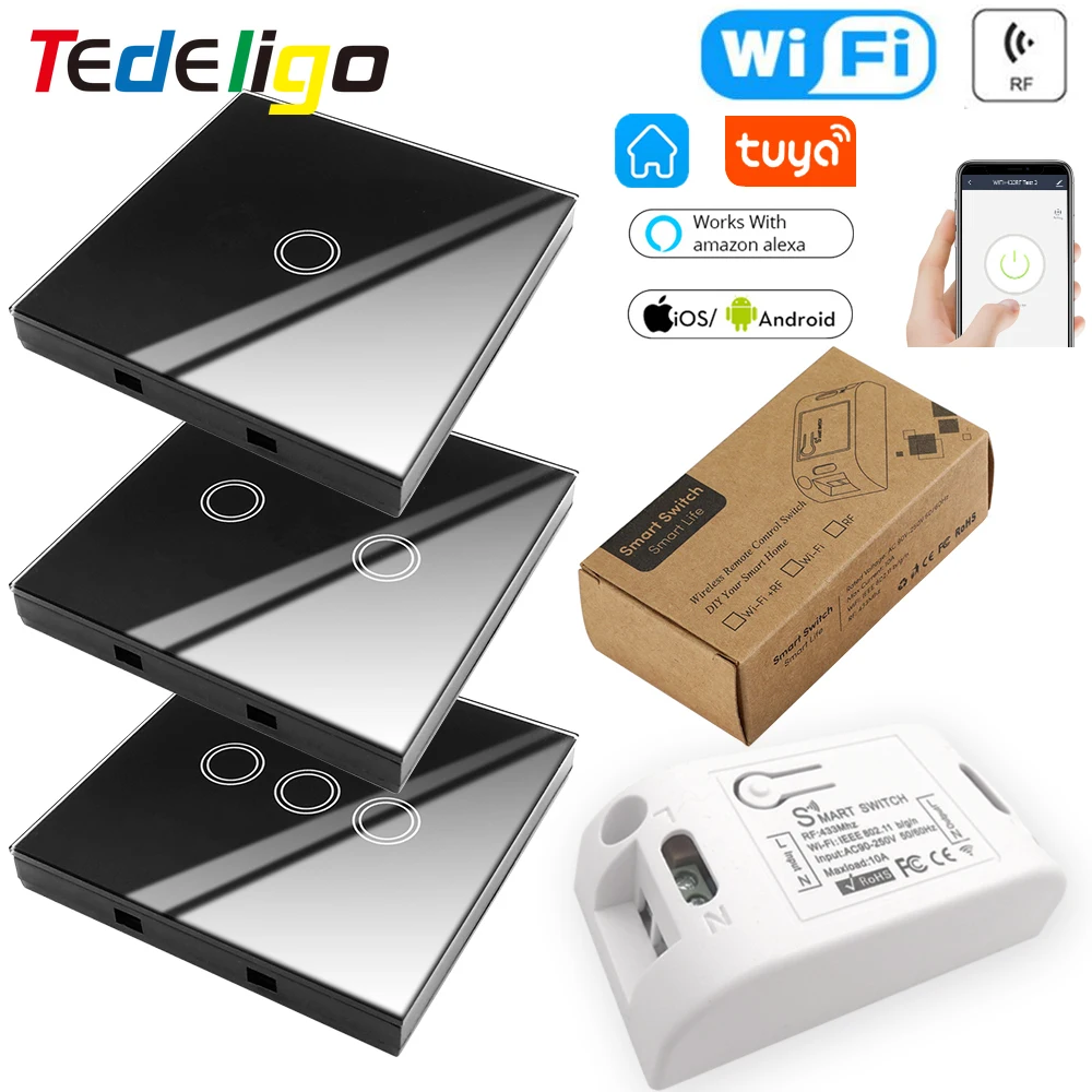 Tuya Smart APP WiFi Touch Wall Switch Light Wireless RF 433Mhz DIY Relay Timer Module Google Home Alexa AC 110V 220V 10A On Off |