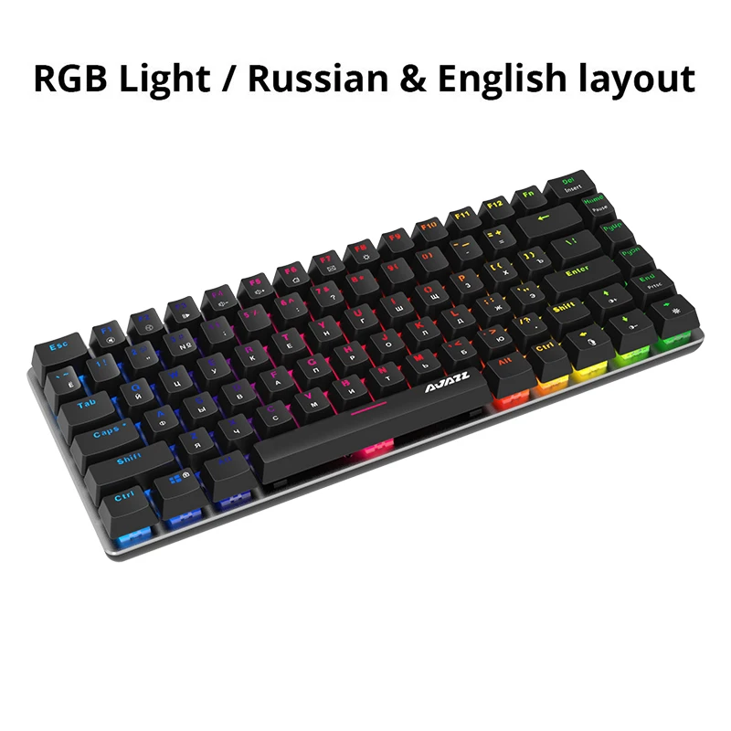 Online Ajazz AK33 82 key gaming tastatur verdrahtet mechanische tastatur Russisch Englisch layout blau schwarz schalter RGB backlit konflikt freies