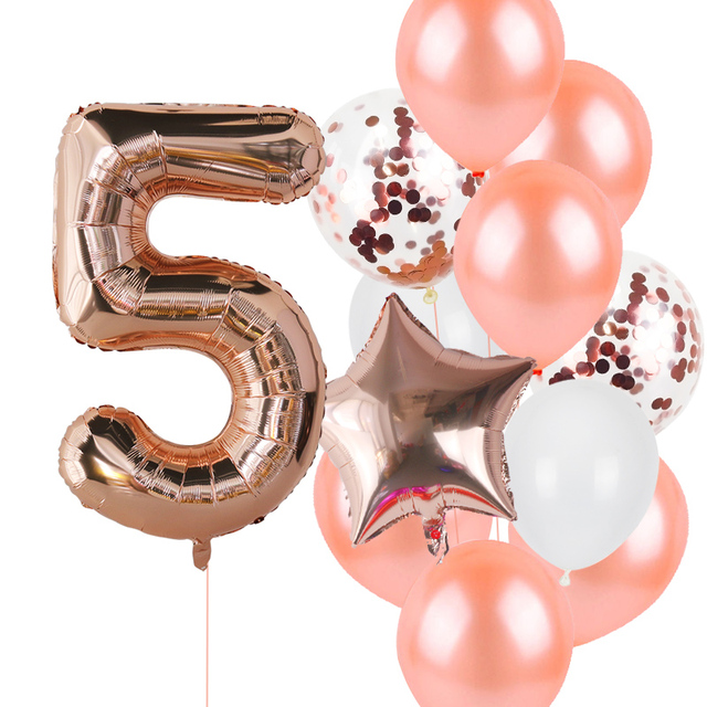 Birthday Rose Gold Number Foil Balloon Party Decorations Kids First 1st 2nd 3rd Birthday Baby Shower Boy Girl Baloons