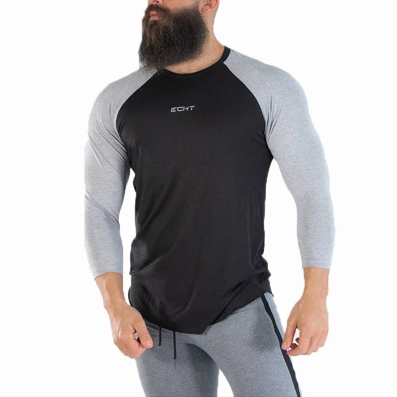 Crazy Muscle мужские спортивные с длинным рукавом Осенние новые стильные тонкие эластичные облегающие для фитнеса для баскетбола тренировки с девятым рукавом T-shi