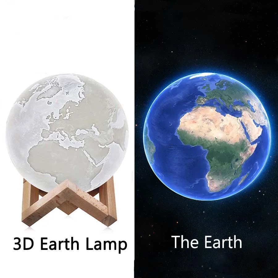  3D Print LED Earth Lamp Rechargeable LED Night Light Color Changing Moon Lamp Touch Switch for Home - 32859324063