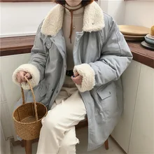 Зимнее пальто для фотосессии в Корейском стиле из коллекции года, Новое Стильное хлопковое Свободное пальто с длинным рукавом из искусственной овечьей шерсти