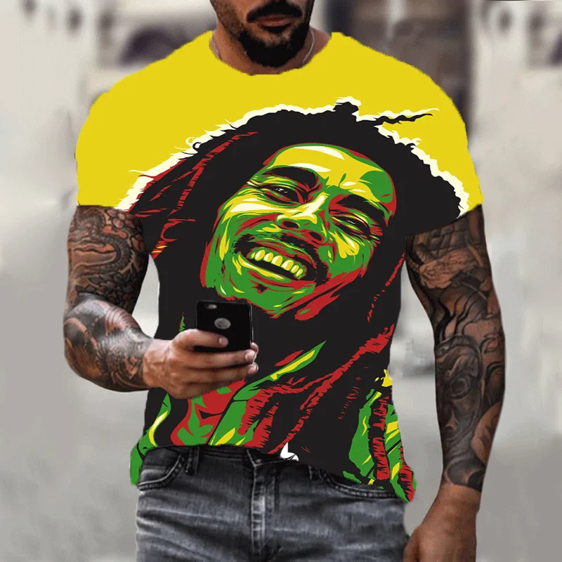 Harajuku 3d T-shirt Bob Marley Print Men's Short-sleeved Summer Casual Breathable Oversized T-shirt Fashion Popular Rapper Top