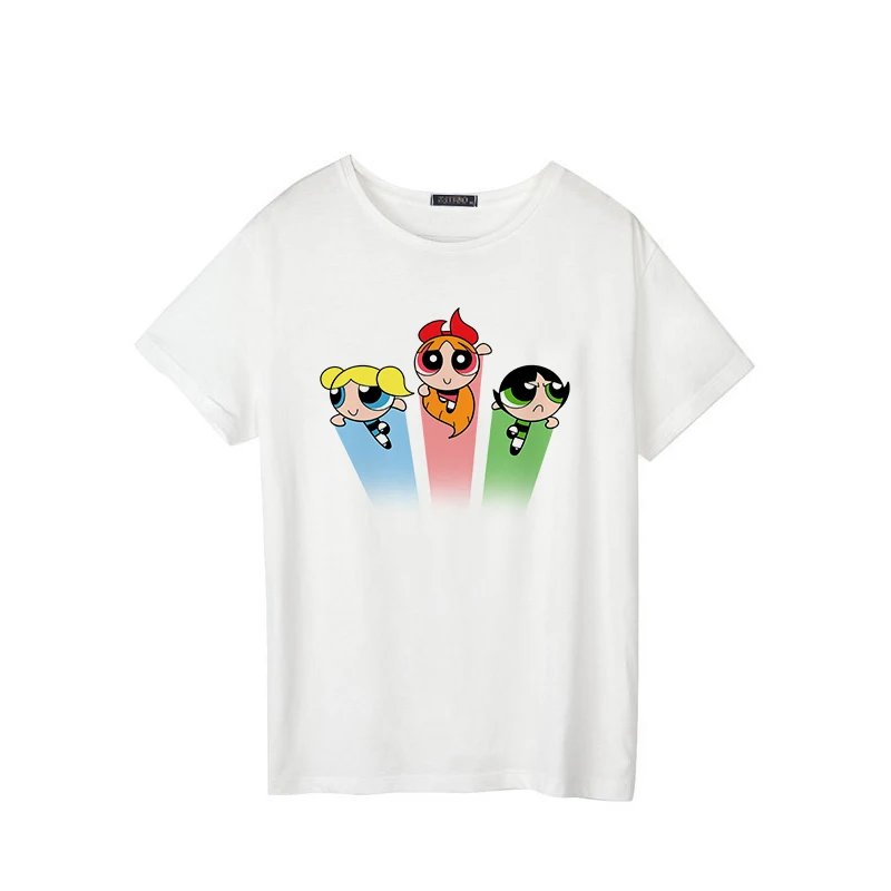 Powerpuff/Летняя футболка для девочек новые модные футболки с короткими рукавами