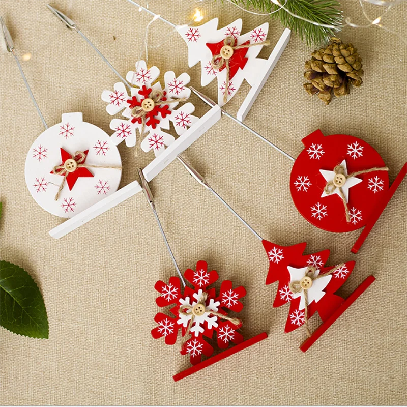 

1PC Photo Clip Snowflake Printed Wooden Ornaments Xmas Tree Wood Crafts Kid Gift for Home Christmas Party Decorations Navidad