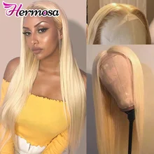 Hermosa 613 koronkowa peruka z przodu 13x4 blond koronkowa peruka na przód proste włosy ludzkie HD przezroczysta koronkowa peruka Preplucked brazylijska Remy