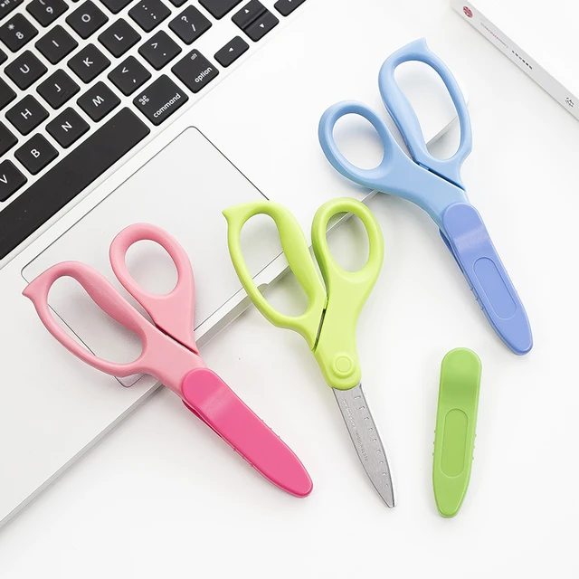 1pc Left or Right Handed Design Children DIY Student Scissors Standard  Paper-cutting Tools Safe Flat