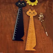 Règle en bois droite Vintage chat porte bonheur, marque page mignon 15 CM règle en bois, outils de bricolage pour étudiants 2 pièces