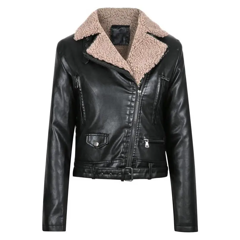 Зимние тонкие теплые куртки из искусственной кожи с поясом женские пальто