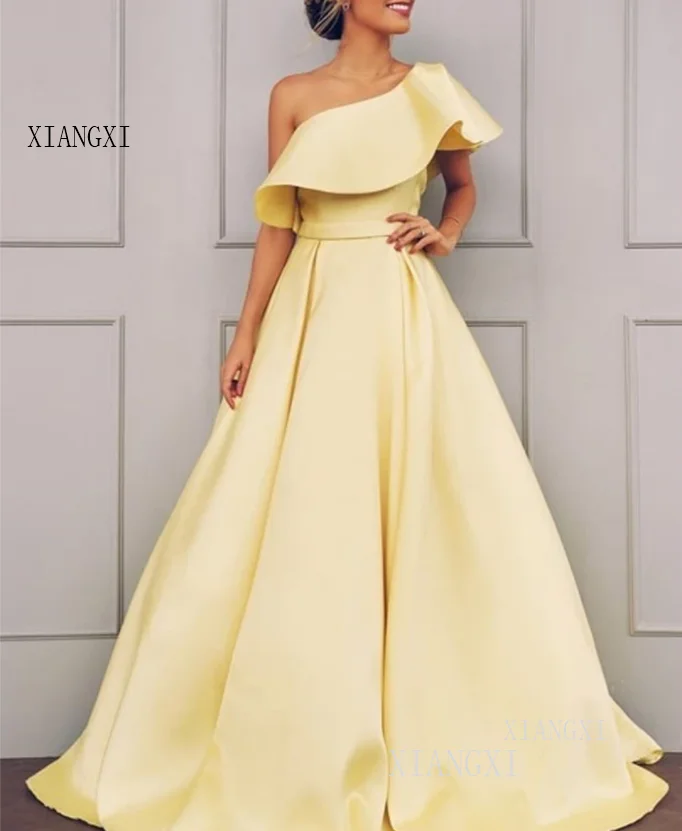 

2019 Elegant One Shoulder Satin A-line Gorgeous Prom Dresses