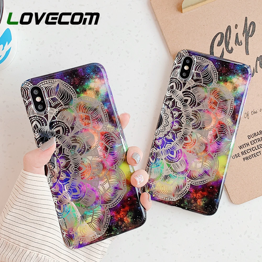 

LOVECOM Phone Case For XR XS Max 6 6S 7 8 Plus X Electroplated Exotic Datura Flower Soft IMD Full Body Back Cover Coque Gift