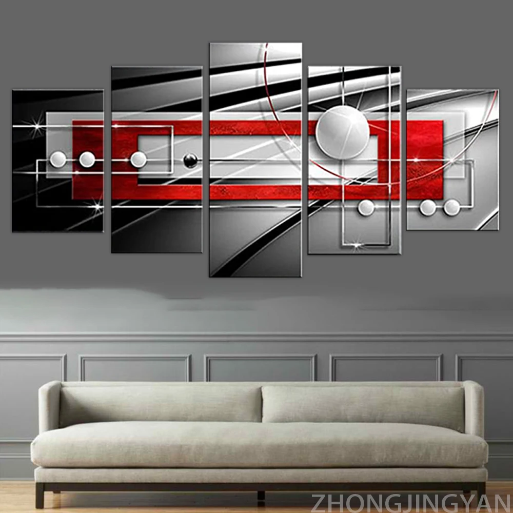 Modern Black White Red Abstract Lounge Dining Canvas Pictures Wall Art Print 