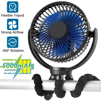 

Rechargeable Battery Operated Flexible Tripod Clip Fan, Super Quiet, 3 Speed, USB Fast Charging, for Golf Cart Stroller
