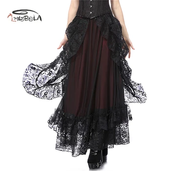 

Imily Elegant Long Skirt Women High Waist Flexible Lace Patchwork Ruffle Skirts Gothic Vinatge Faldas Jupe Femme Autumn Winter