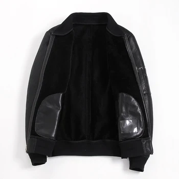 

Genuine Leather Jacket Men Winter Real Fur Coat Warm Vintage Sheepskin Leather Coats Sheep Shearing Bomber Jacket KJ2710