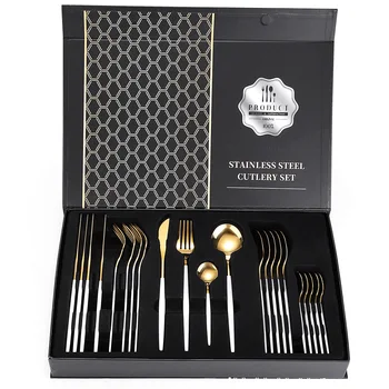 

Platinum Tableware Set 304 Stainless Steel Cutlery Set 24pcs Fork Spoon Knife Steak Dinner Set Dinnerware Set Holiday Gift Box