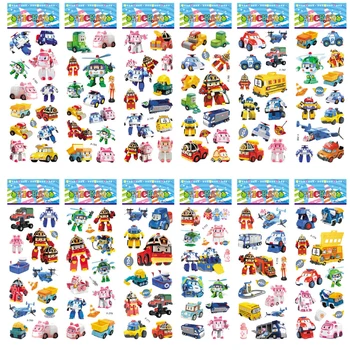 

12 pcs/set Robocar Poli 3D Sticker artoon Super Wings Transformation Robot Car Poli stickers doodle toys For Kids Gifs