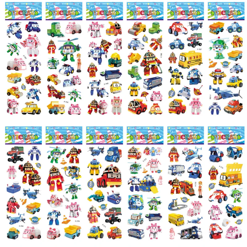 12 pcs/set Robocar Poli 3D Sticker artoon Super Wings Transformation Robot Car Poli stickers doodle toys For Kids Gifs 12 pcs/set Robocar Poli 3D Sticker artoon Super Wings Transformation Robot Car Poli stickers doodle toys For Kids Gifs
