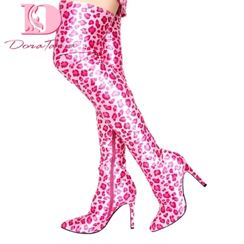 

Doratasia Brand New Design Hot Sale Plus Size 35-48 Thin Heels Over The Knee Boots Woman Shoes Zip Up Bling Shoes Women Boots