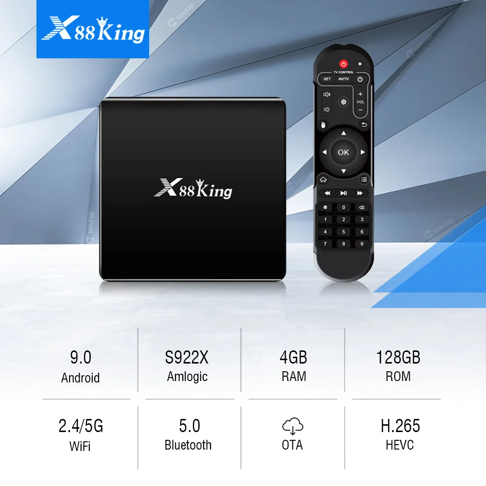 X88 King 4GB 128G Amlogic S922X TV Box Android 9.0 Dual Wifi BT5.0 1000M 4K Google Play Store Netfl