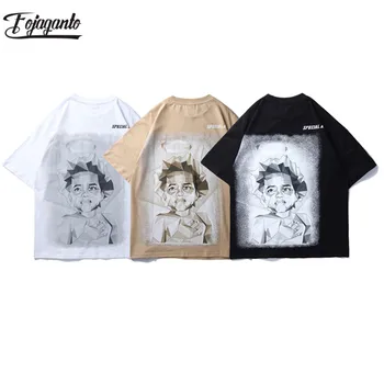 

FOJAGANTO Men's T Shirt Streetwear Tees Shiny Boy Painting Print Summer Short Sleeve Loose Cotton Male HipHop Tops T-Shirt