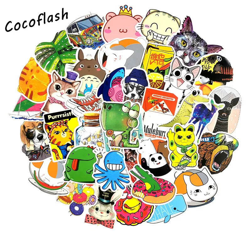 100pcs/pack Funny Cartoon Animal Cat Waterproof Stickers For Laptop Mobile Phone Skateboard Luggage Decorative Sticker Kid