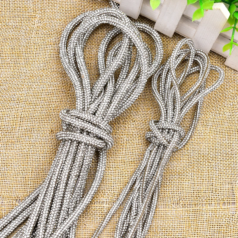 Clear Glass Rhinestone Chain Wedding Bridal Trim Crystal Tube Rope Cotton Cord DIY Hoodie Drawstring Shoelaces